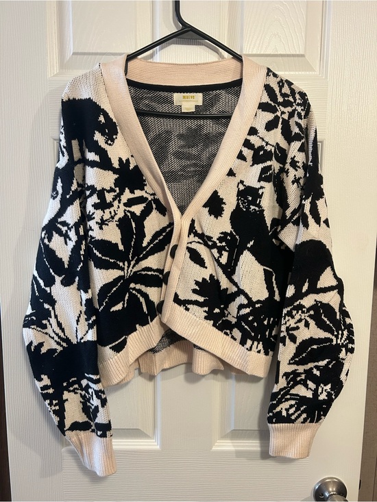 Maeve Sweaters - Maeve by Anthropologie Black & Cream Panther Cardigan Size Small